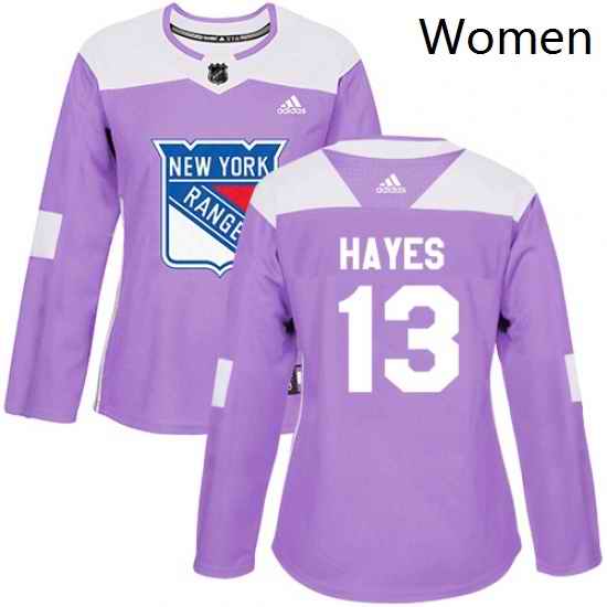 Womens Adidas New York Rangers 13 Kevin Hayes Authentic Purple Fights Cancer Practice NHL Jersey